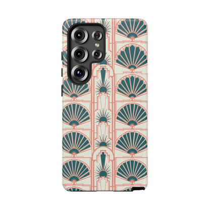 Art Deco Fan Pattern Tough Phone Case — Teal & Blush Retro Protection