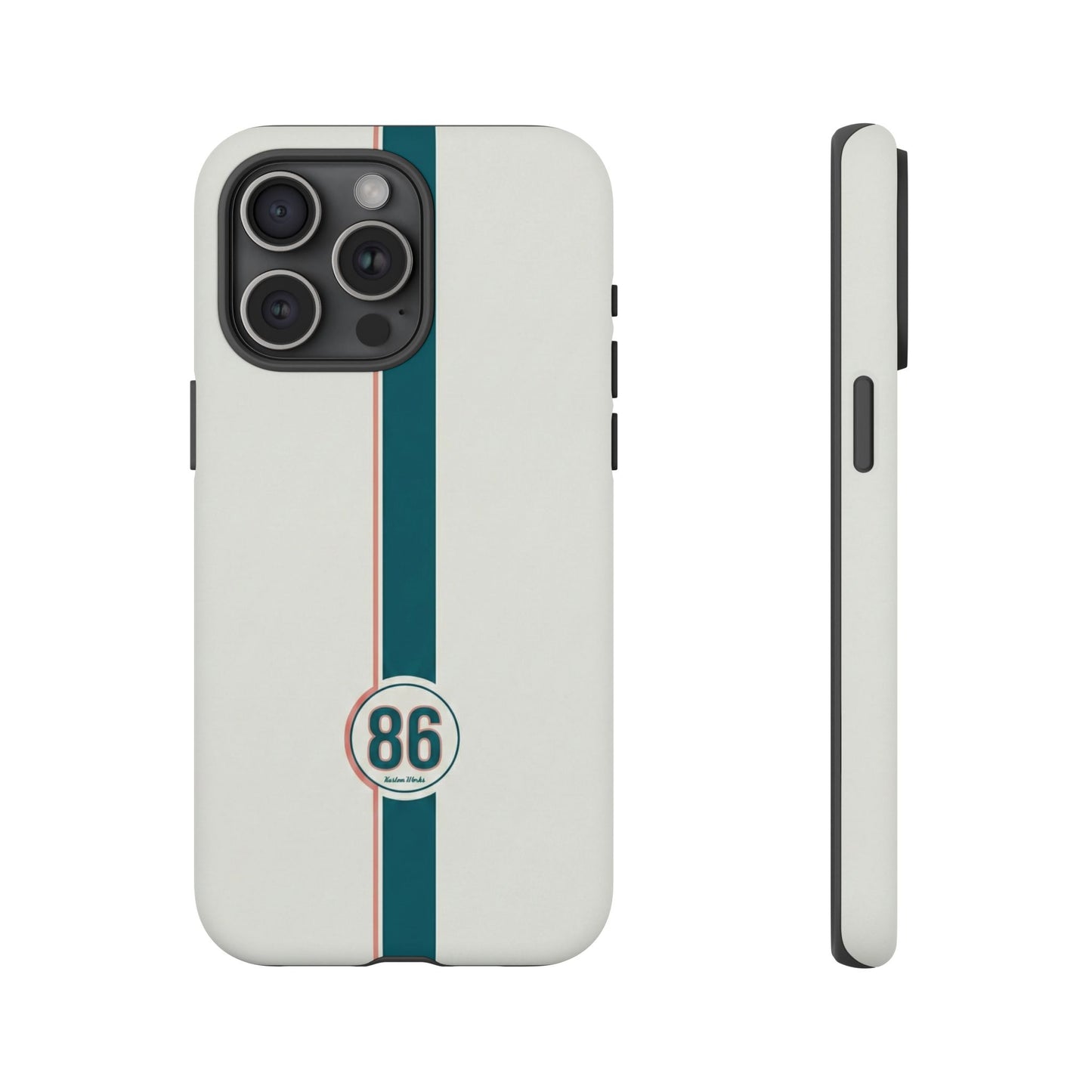 Racing Stripe Tough Phone Case — Retro White With '86 Circle Badge