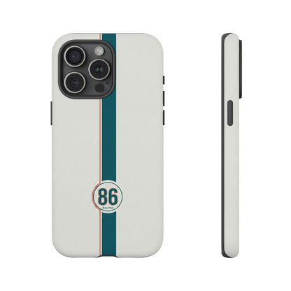 Racing Stripe Tough Phone Case — Retro White With '86 Circle Badge