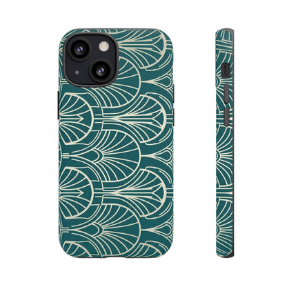 Art Deco Teal Pattern Tough Phone Case — Vintage Geometric Protective Case