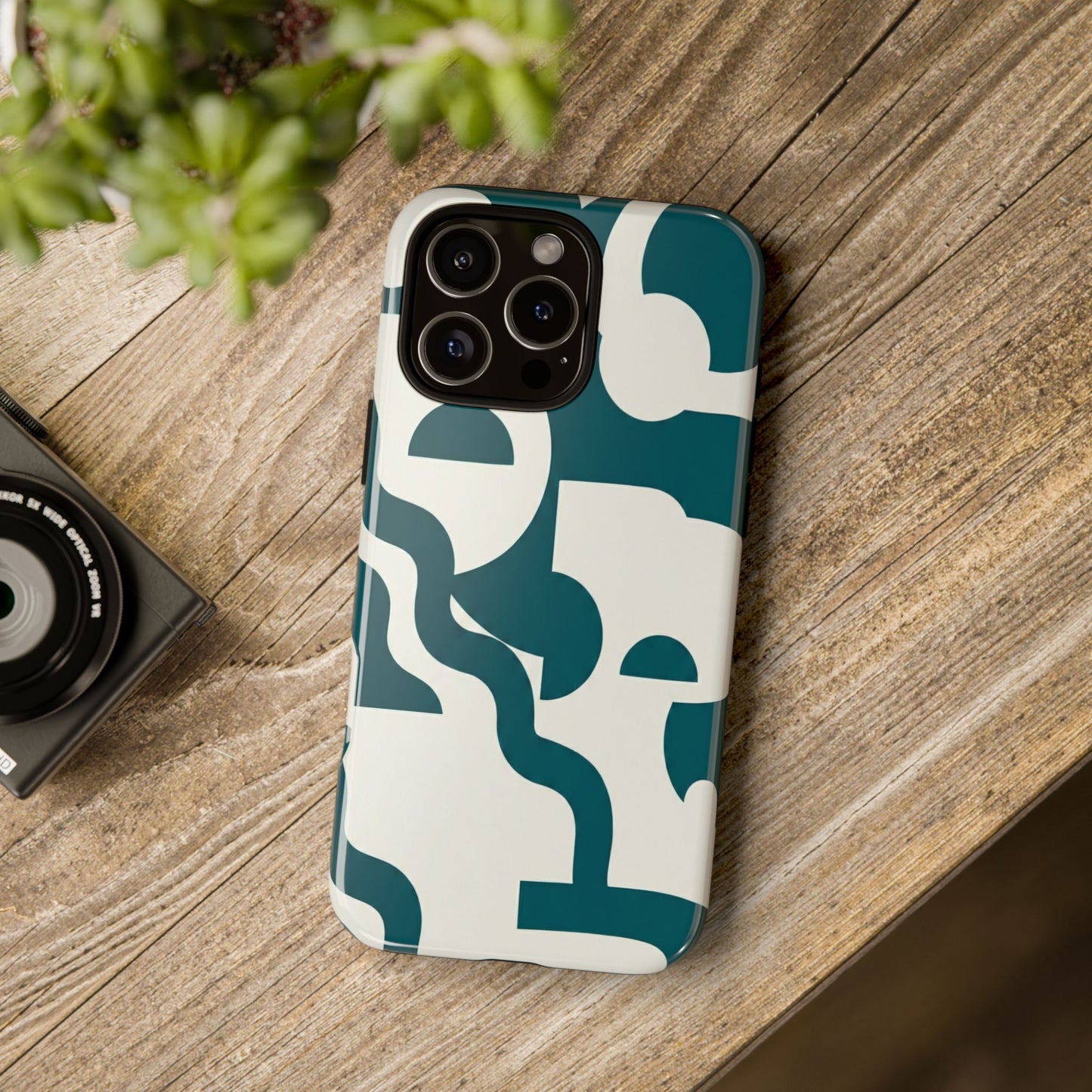 Abstract Teal Shapes Phone Case — Modern Geometric Tough Case