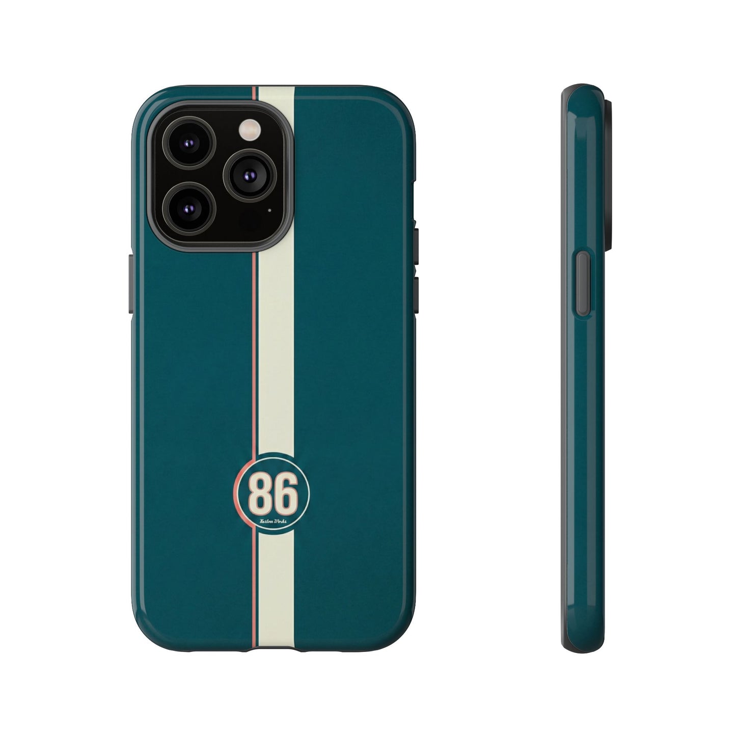 Racing Stripe Phone Case - Retro Teal with Number 86