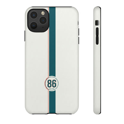 Racing Stripe Tough Phone Case — Retro White With '86 Circle Badge