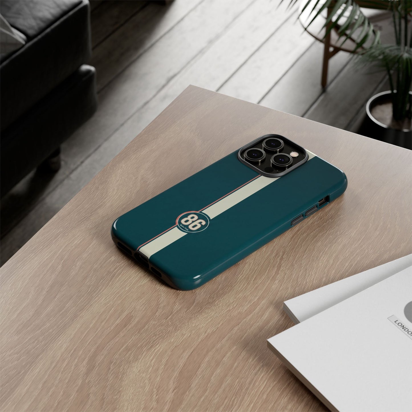 Racing Stripe Phone Case - Retro Teal with Number 86