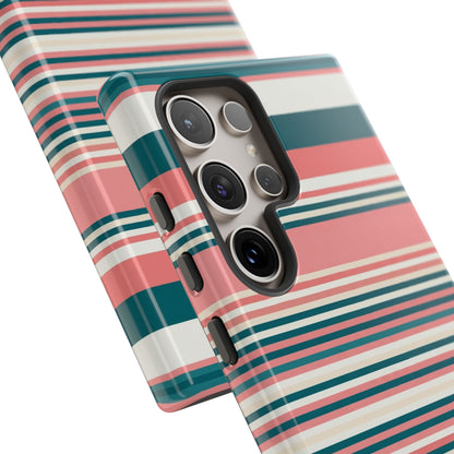 Striped Tough Phone Case — Coral, Teal & White Protective Cover