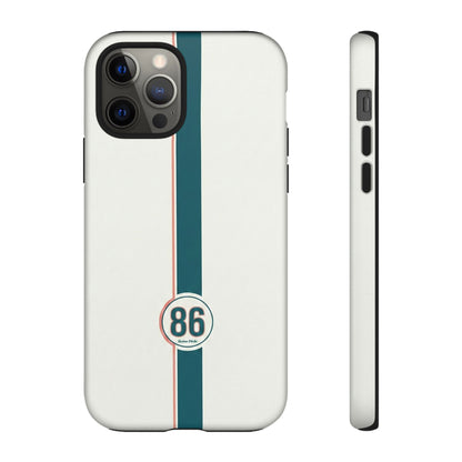 Racing Stripe Tough Phone Case — Retro White With '86 Circle Badge
