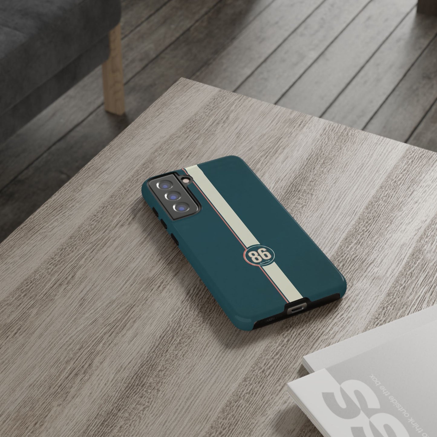Racing Stripe Phone Case - Retro Teal with Number 86