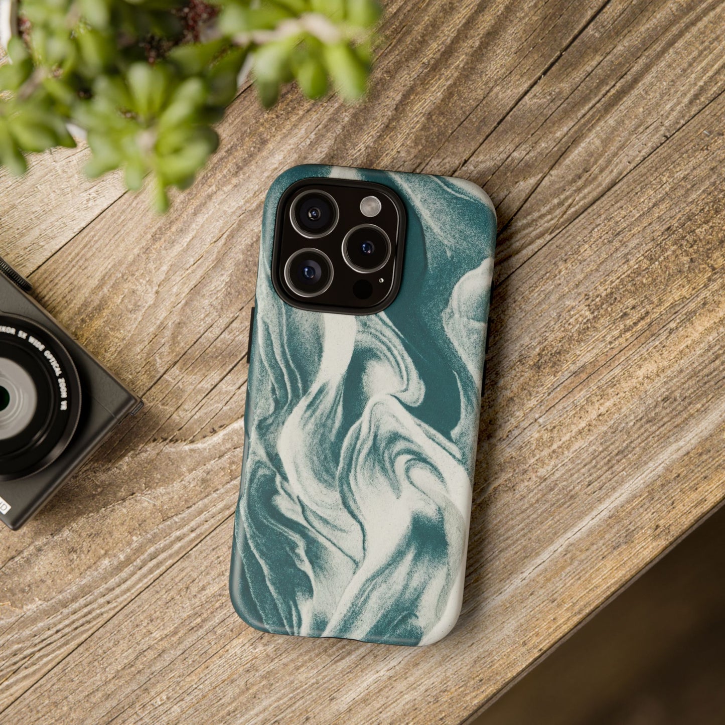 Marble Teal Tough Phone Case — Swirl Pattern Protective Cover