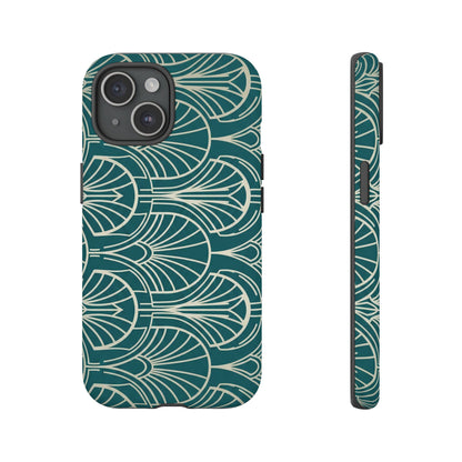 Art Deco Teal Pattern Tough Phone Case — Vintage Geometric Protective Case