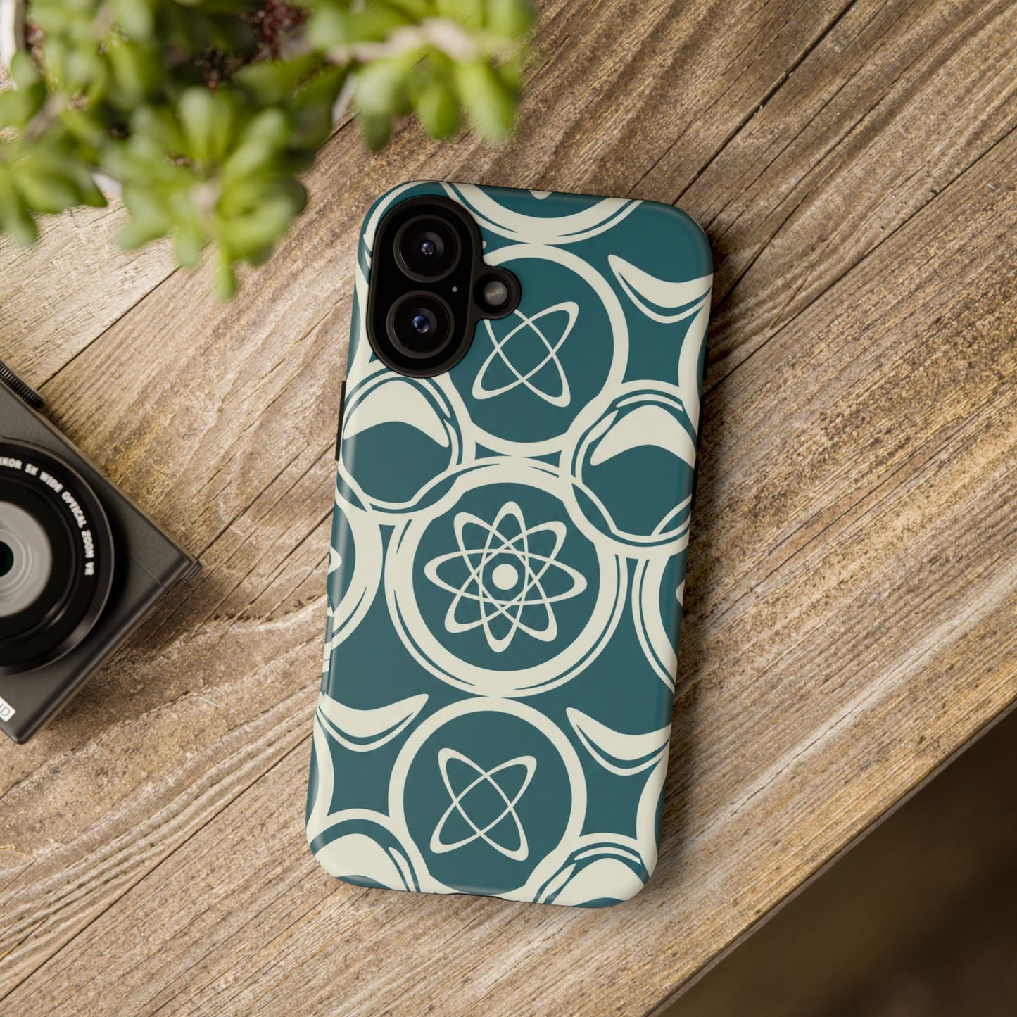Teal Retro Atomic Pattern Tough Phone Case - Mid-Century Science Design