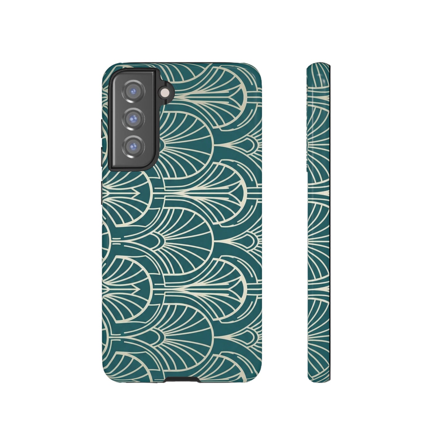 Teal Art Deco Pattern Tough Phone Case — Retro Geometric Protection