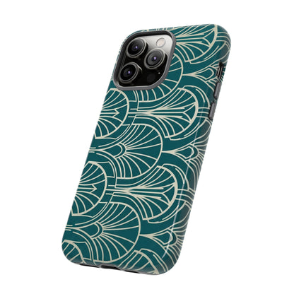 Art Deco Teal Pattern Tough Phone Case — Vintage Geometric Protective Case