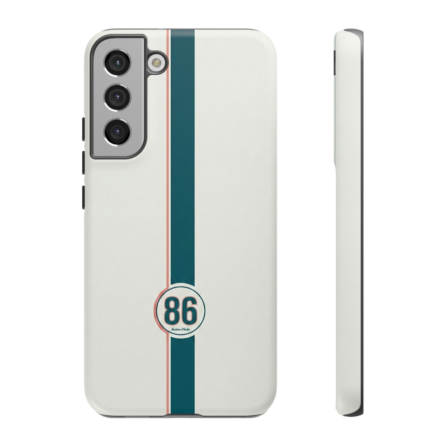 Racing Stripe Tough Phone Case — Retro White With '86 Circle Badge