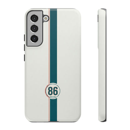 Racing Stripe Tough Phone Case — Retro White With '86 Circle Badge