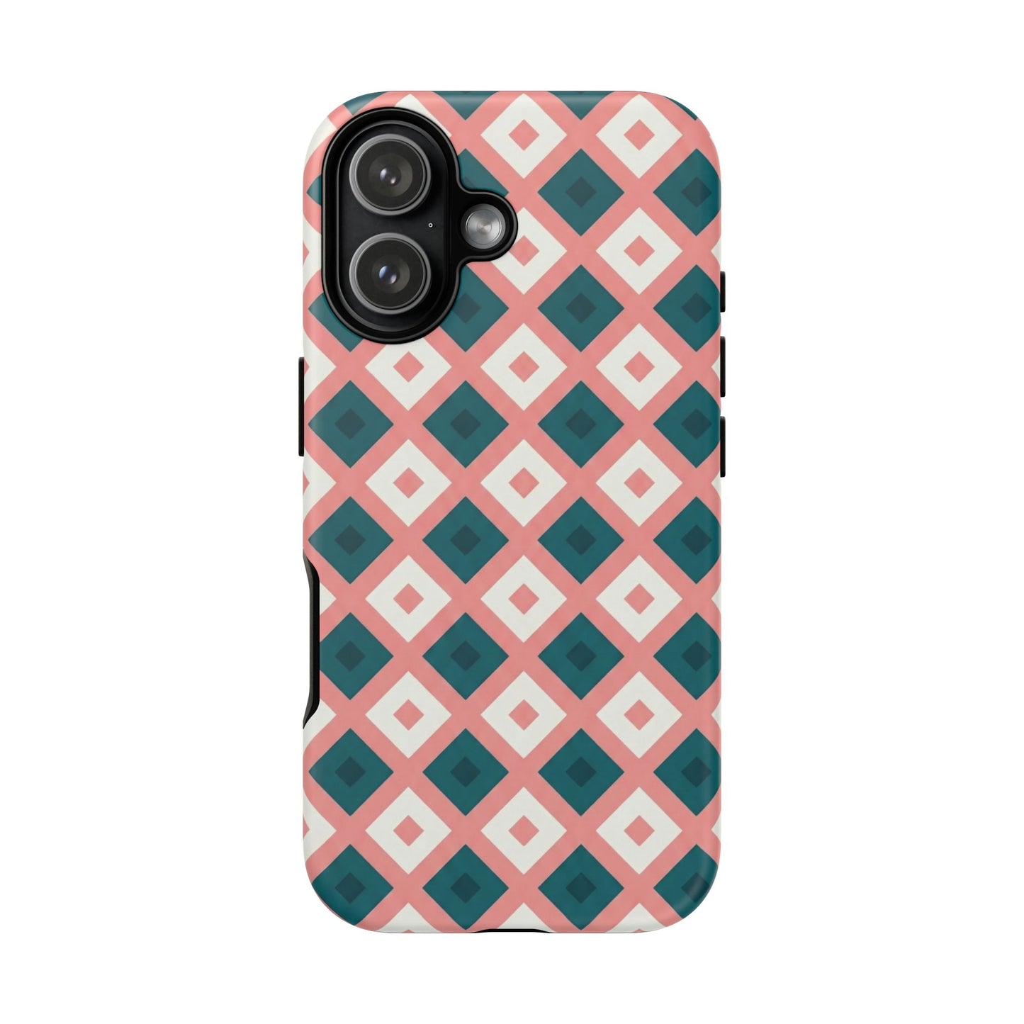 Geometric Diamond Pattern Tough Phone Case — Pink & Teal Protective Cover