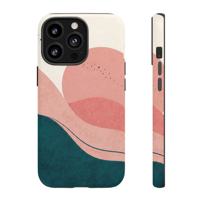 Abstract Sunset Phone Case — Pink & Teal Wave Tough Case