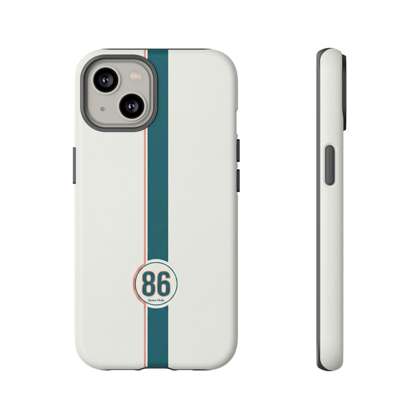 Racing Stripe Tough Phone Case — Retro White With '86 Circle Badge