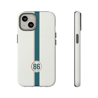 Racing Stripe Tough Phone Case — Retro White With '86 Circle Badge
