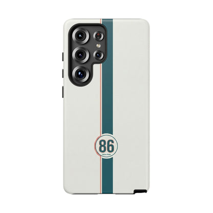 Racing Stripe Tough Phone Case — Retro White With '86 Circle Badge