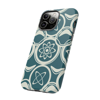 Teal Retro Atomic Pattern Tough Phone Case - Mid-Century Science Design