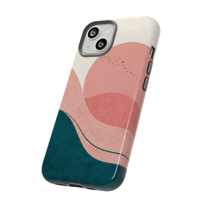 Abstract Sunset Phone Case — Pink & Teal Wave Tough Case