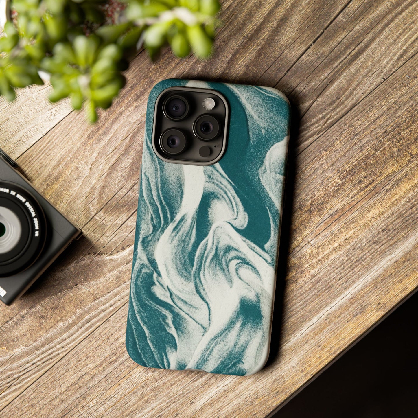 Marble Teal Tough Phone Case — Swirl Pattern Protective Cover