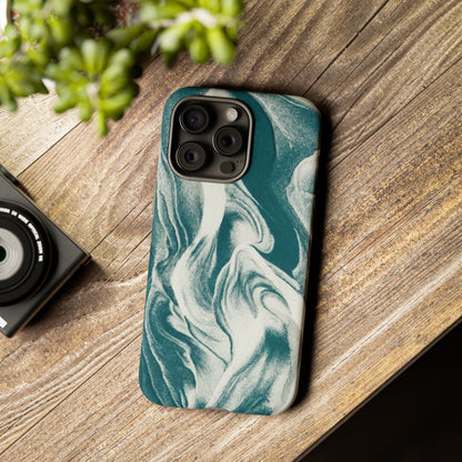 Marble Teal Tough Phone Case — Swirl Pattern Protective Cover