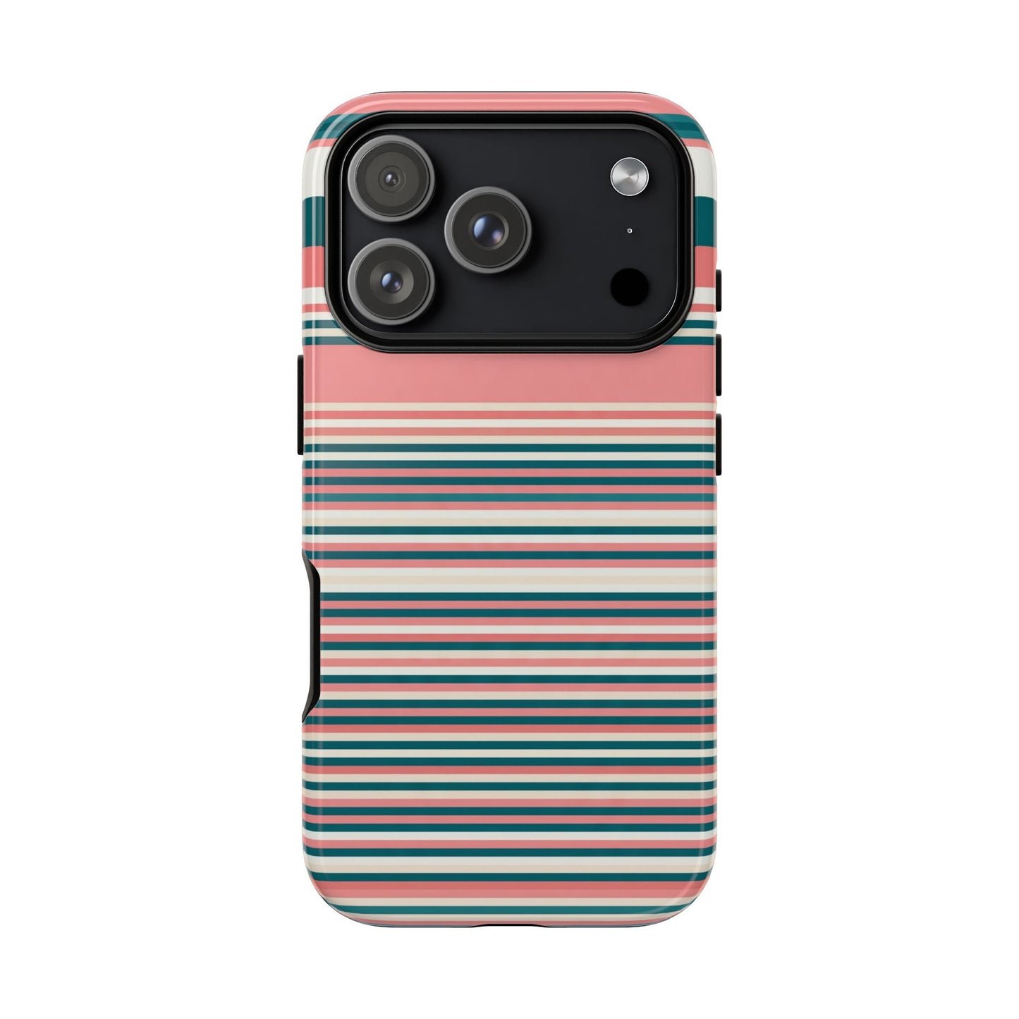 Striped Tough Phone Case — Coral, Teal & White Protective Cover