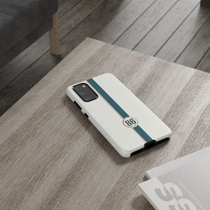 Racing Stripe Tough Phone Case — Retro White With '86 Circle Badge