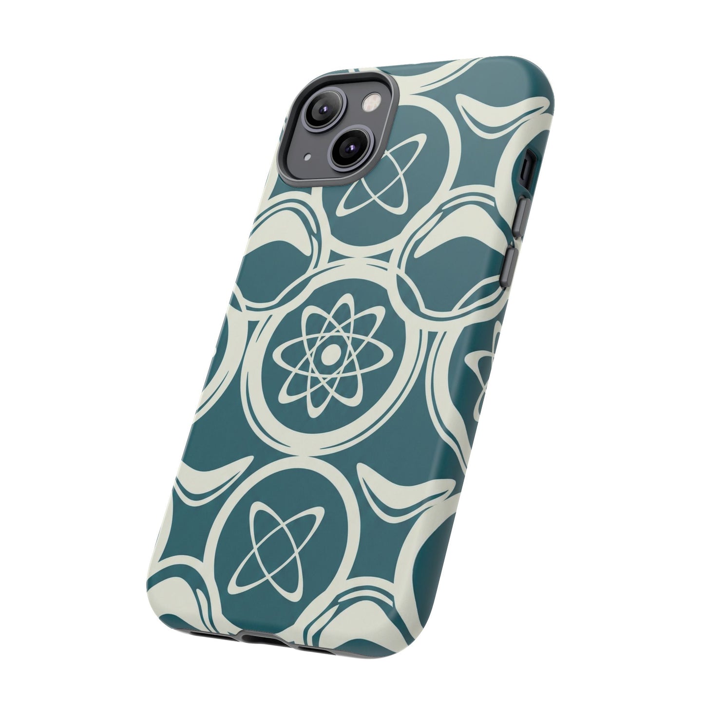 Teal Retro Atomic Pattern Tough Phone Case - Mid-Century Science Design