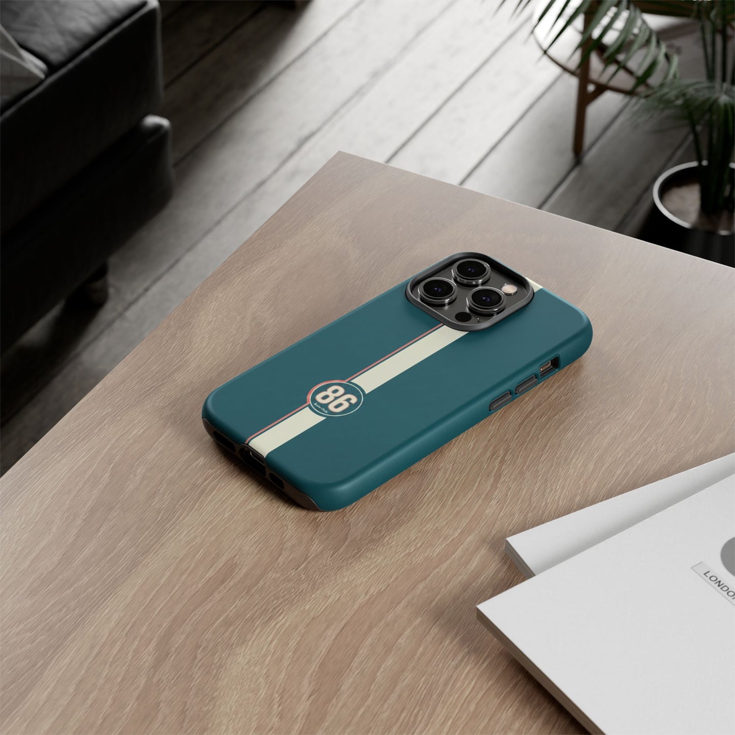 Racing Stripe Phone Case - Retro Teal with Number 86