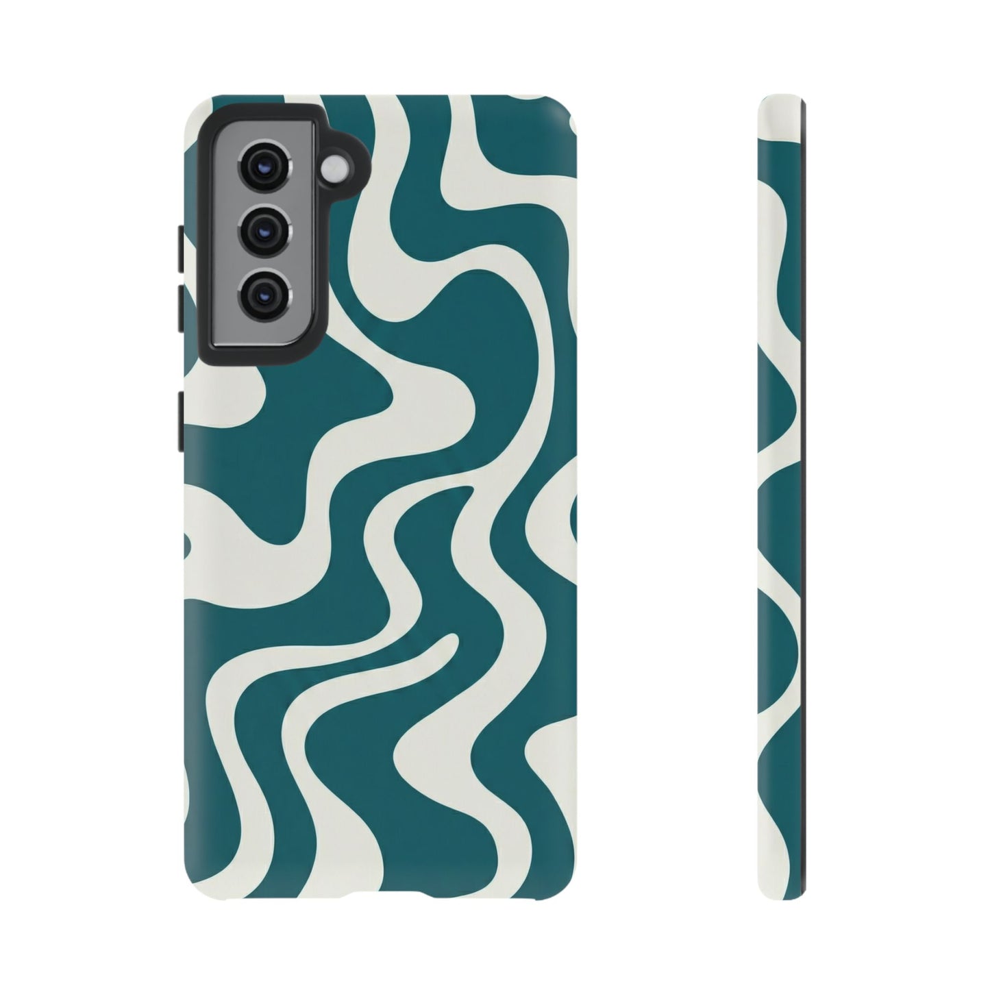 Abstract Teal Swirl Phone Case — Retro Wavy Tough Case