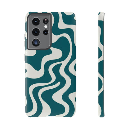 Abstract Teal Swirl Phone Case — Retro Wavy Tough Case