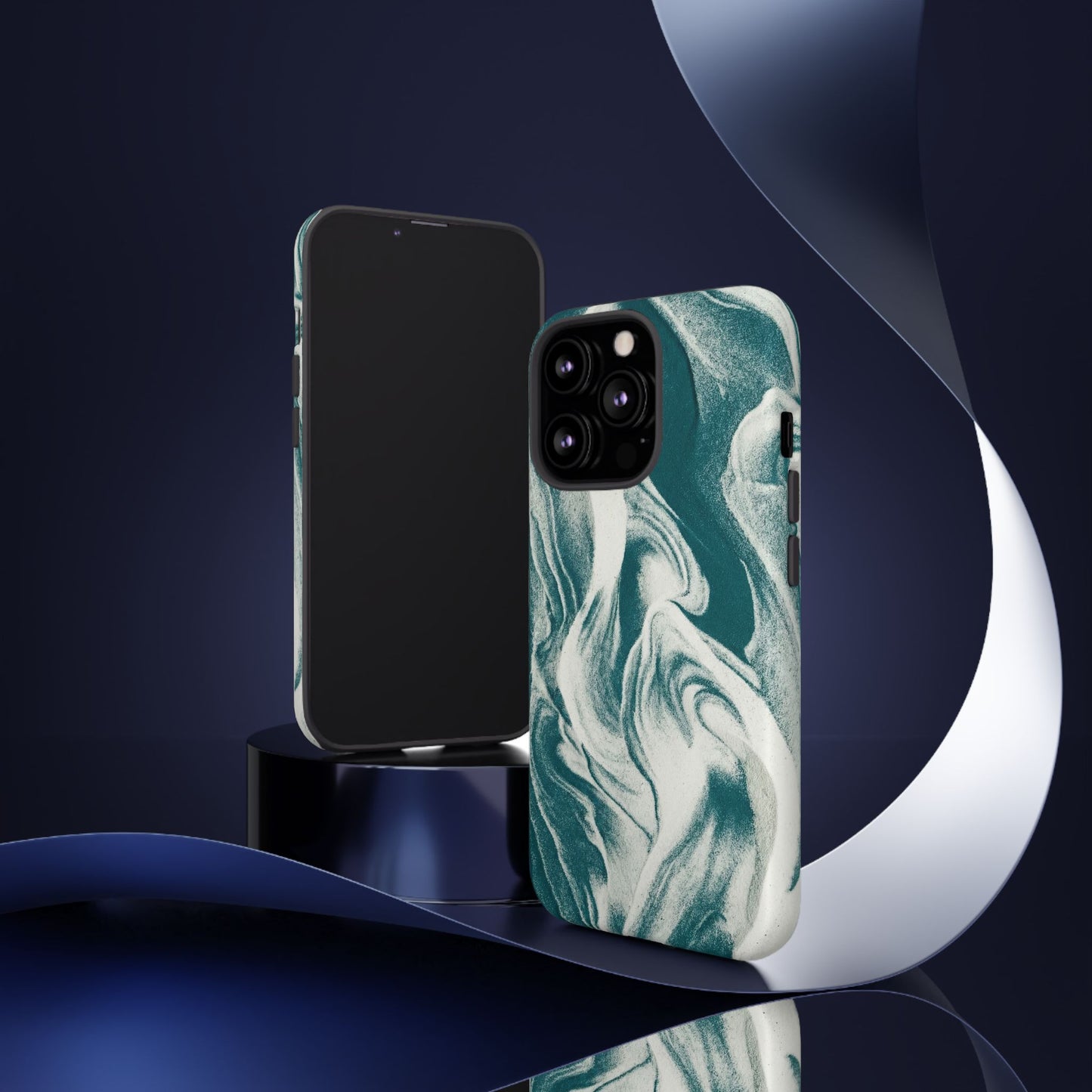 Marble Teal Tough Phone Case — Swirl Pattern Protective Cover