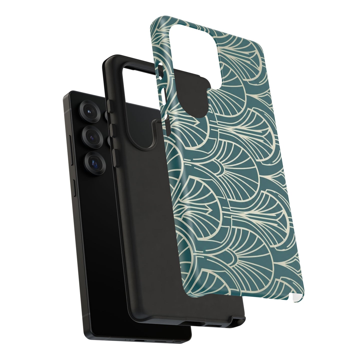 Teal Art Deco Pattern Tough Phone Case — Retro Geometric Protection