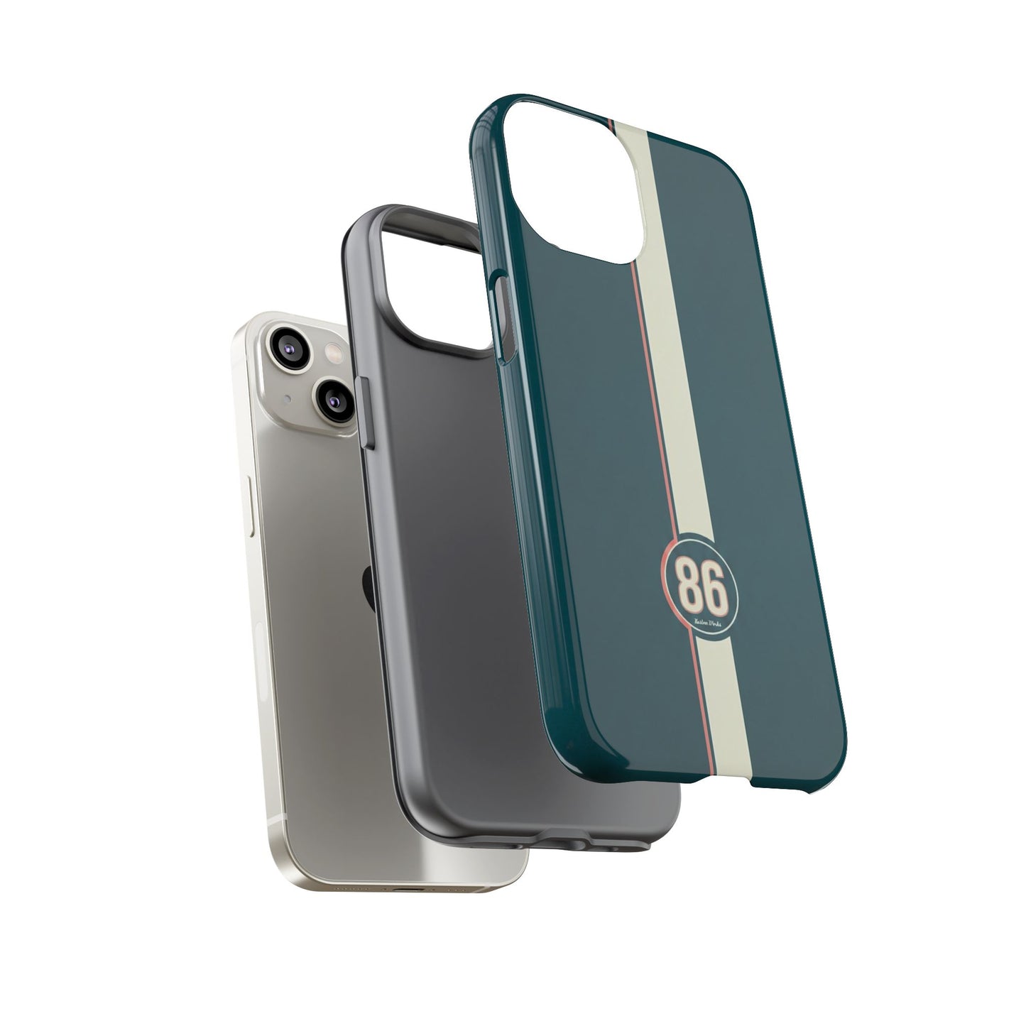 Racing Stripe Phone Case - Retro Teal with Number 86