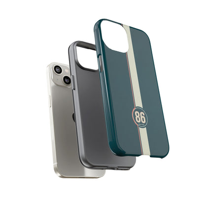 Racing Stripe Phone Case - Retro Teal with Number 86
