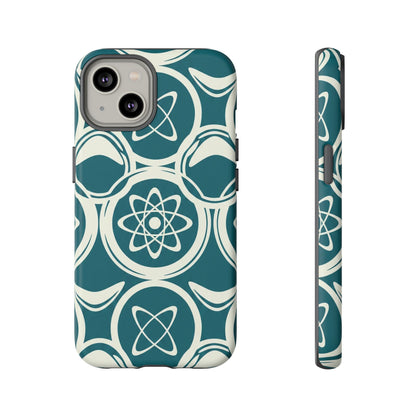 Teal Retro Atomic Pattern Tough Phone Case - Mid-Century Science Design