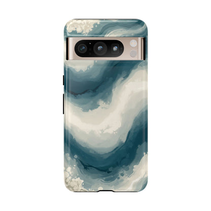 Ocean Wave Marble Phone Case — Teal & Ivory Abstract Tough Case