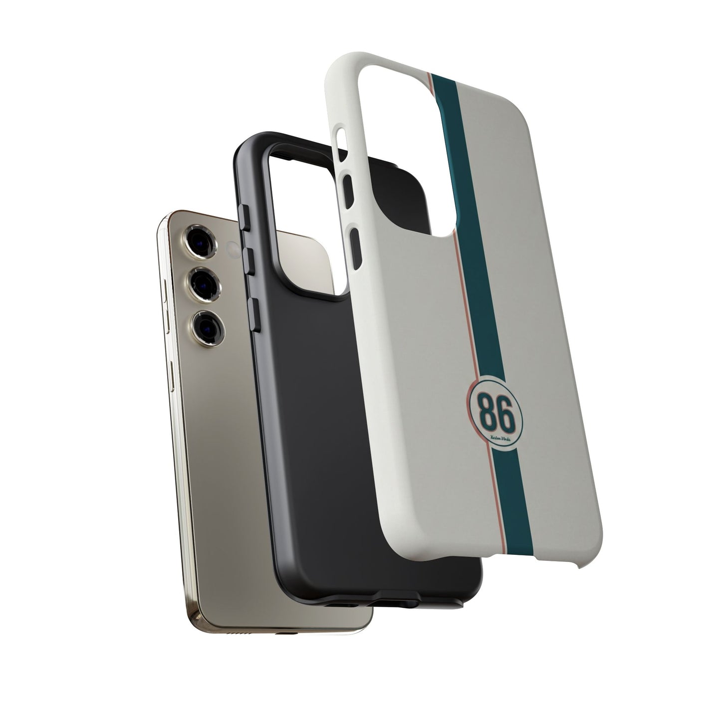 Racing Stripe Tough Phone Case — Retro White With '86 Circle Badge