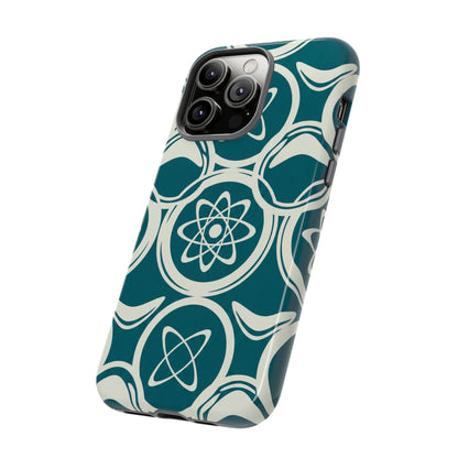 Teal Retro Atomic Pattern Tough Phone Case - Mid-Century Science Design