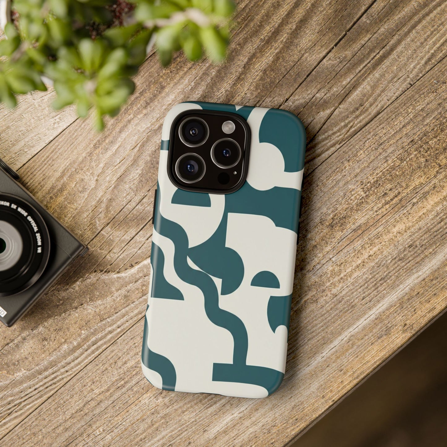 Abstract Teal Shapes Phone Case — Modern Geometric Tough Case