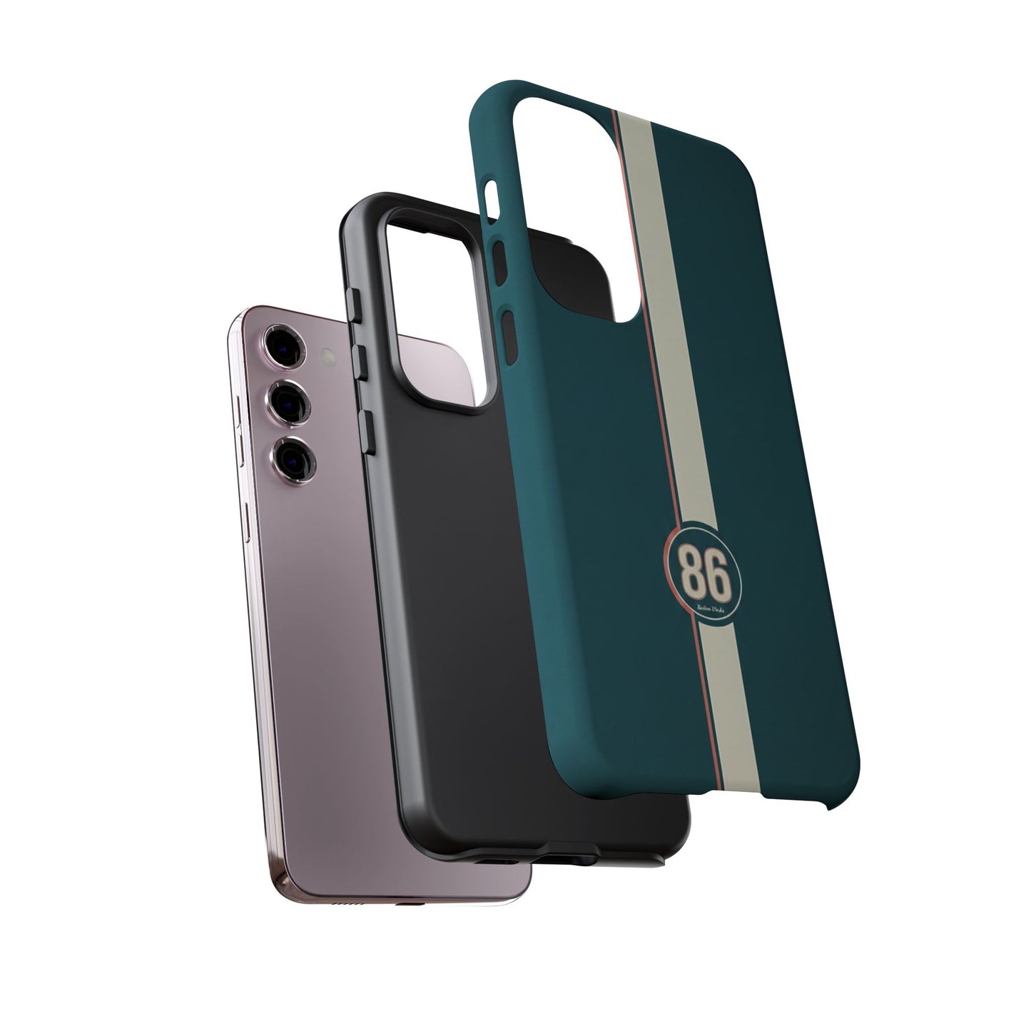 Racing Stripe Phone Case - Retro Teal with Number 86