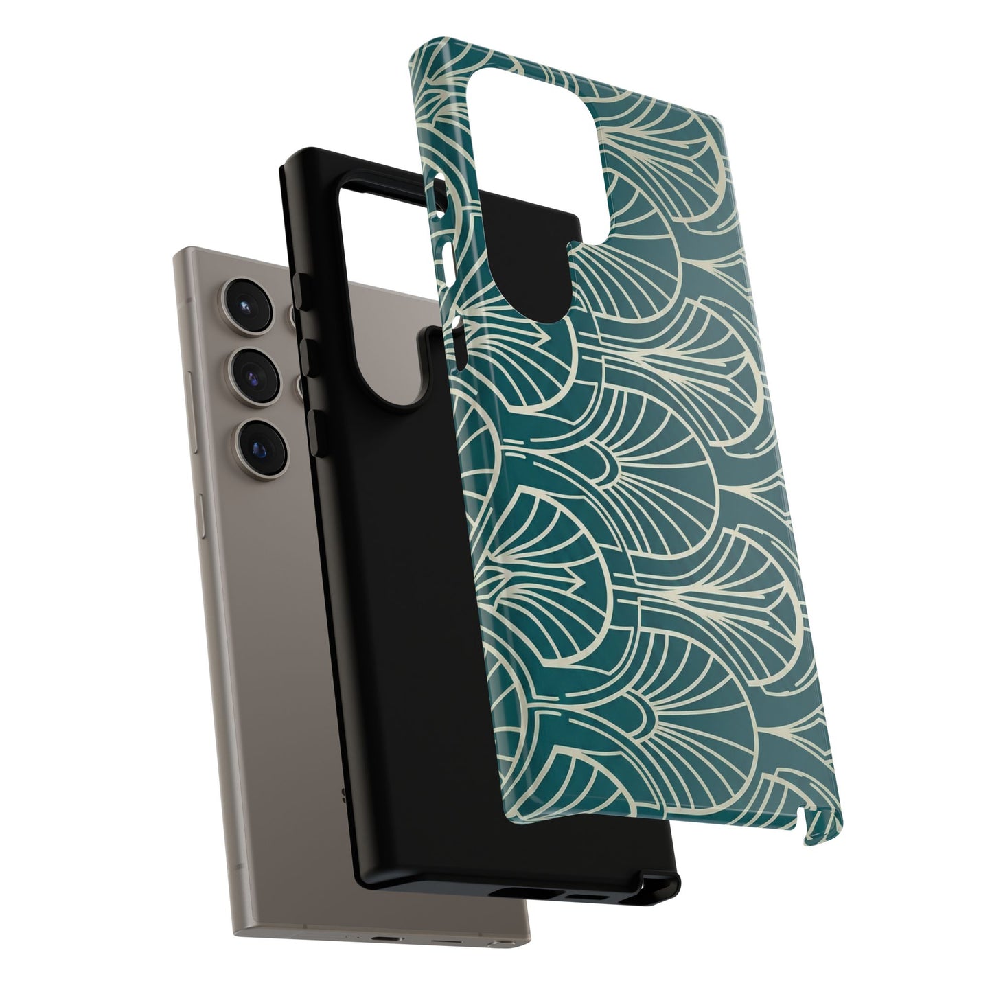 Teal Art Deco Pattern Tough Phone Case — Retro Geometric Protection