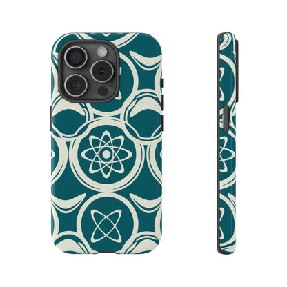 Teal Retro Atomic Pattern Tough Phone Case - Mid-Century Science Design