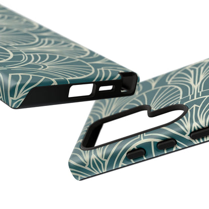 Teal Art Deco Pattern Tough Phone Case — Retro Geometric Protection