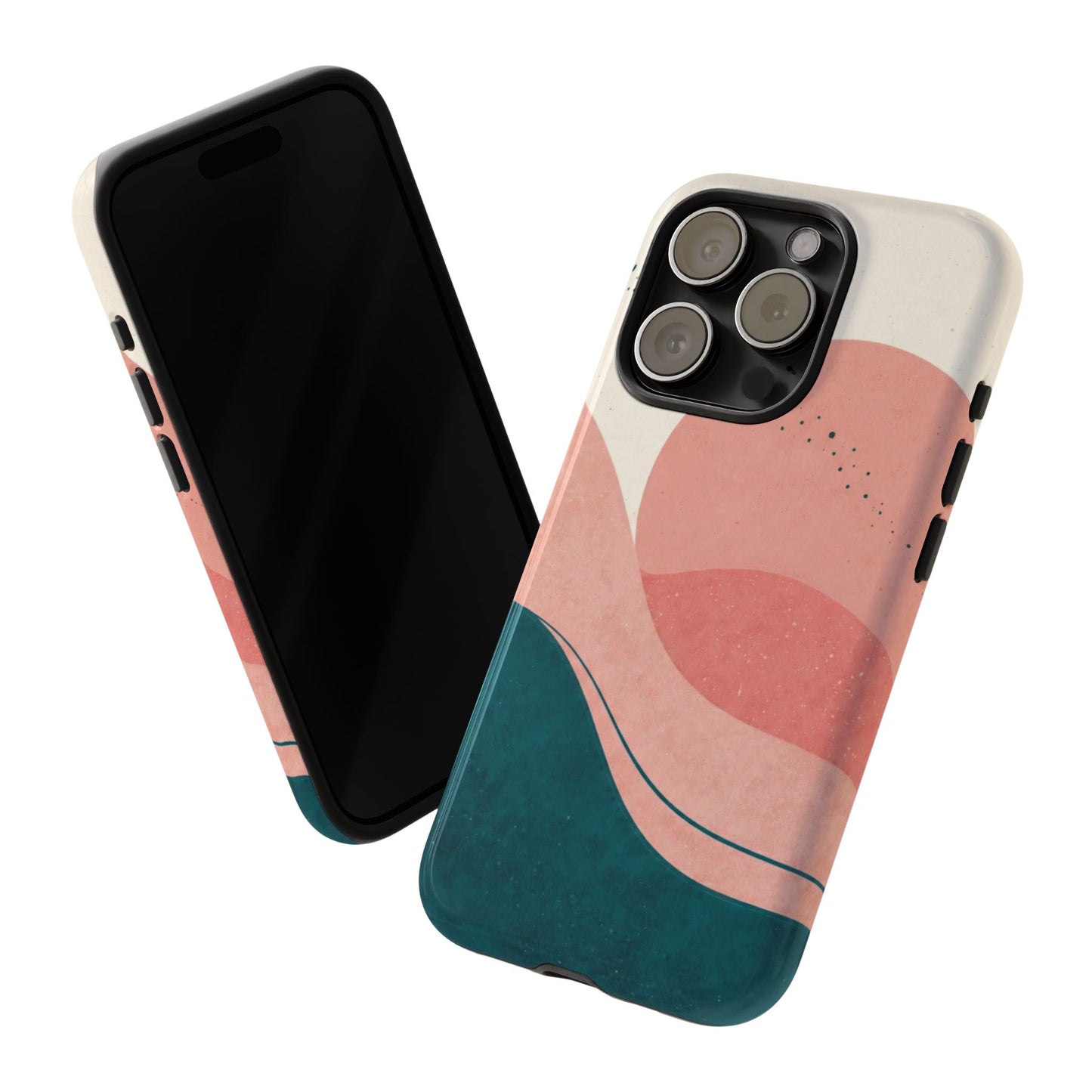 Abstract Sunset Phone Case — Pink & Teal Wave Tough Case
