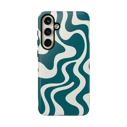 Abstract Teal Swirl Phone Case — Retro Wavy Tough Case