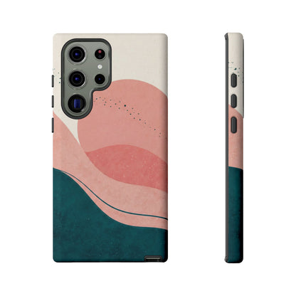 Abstract Sunset Waves Tough Phone Case — Pink & Teal Protective Cover