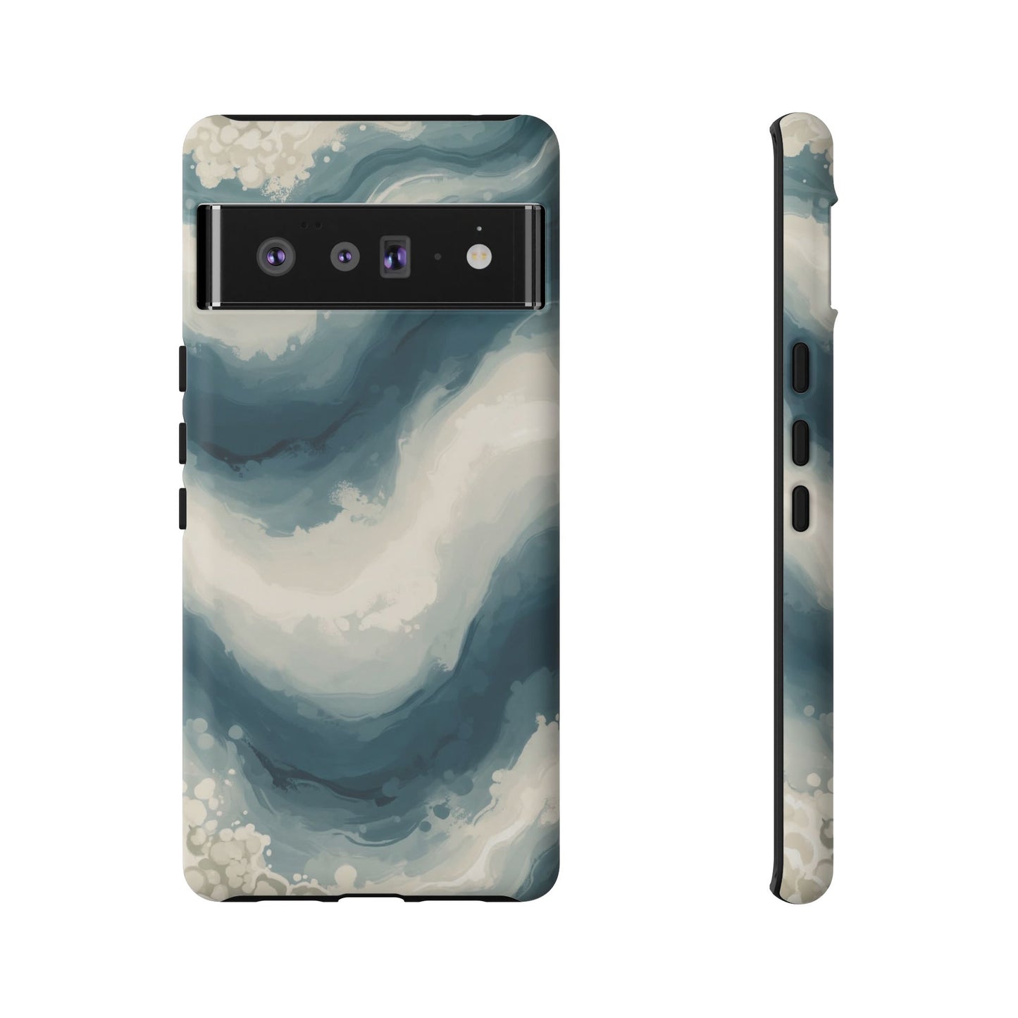 Ocean Wave Marble Phone Case — Teal & Ivory Abstract Tough Case
